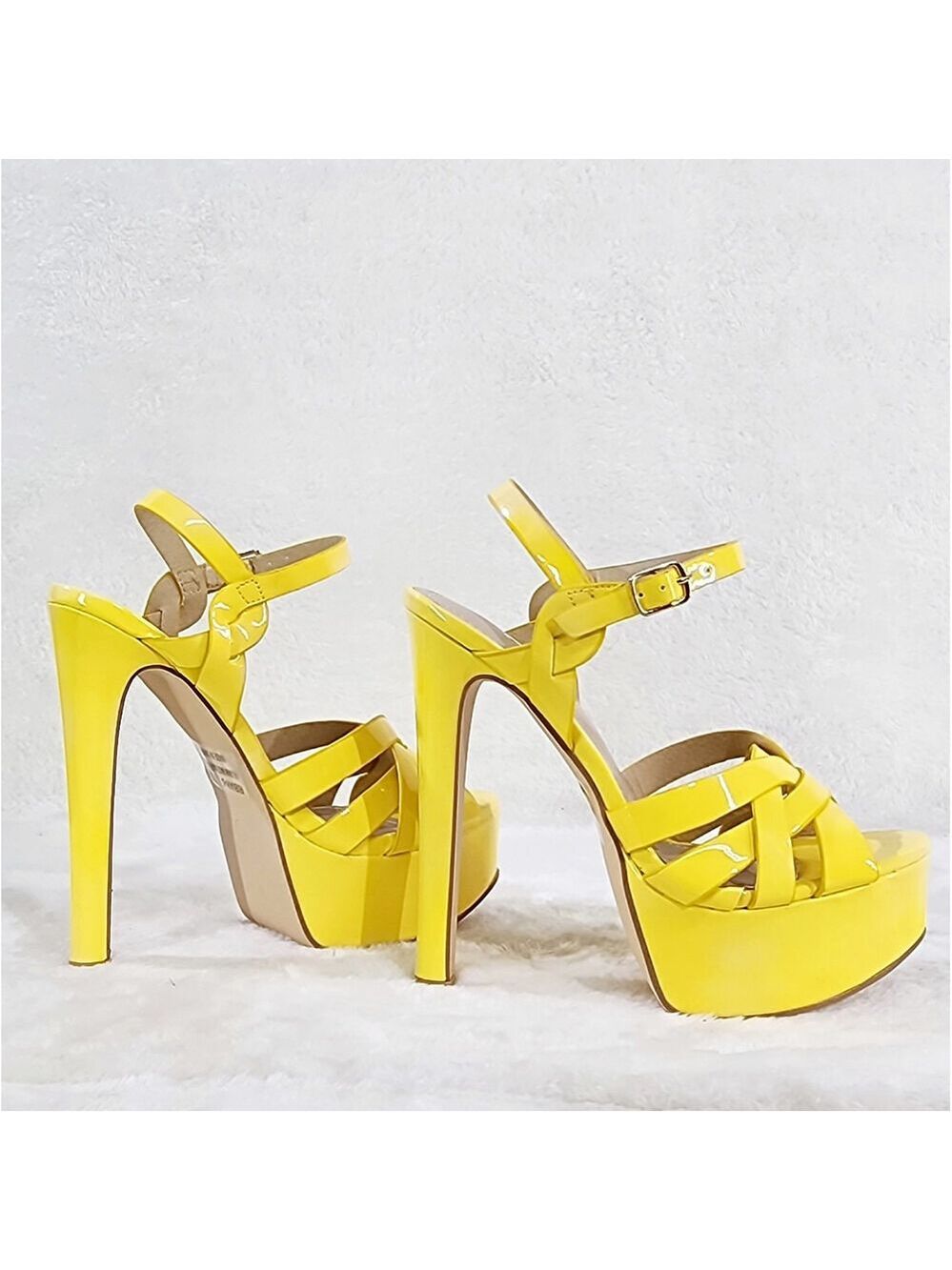 NIB Rihbah Yellow Patent Platform 6" Stiletto High Heels Ankle Strap Sandal Sho